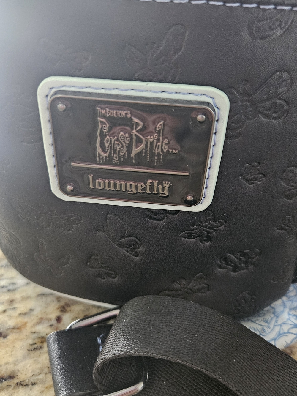 Loungefly Black and Light Blue Themed Mini Backpack with Floral Appliqué - Picture 6 of 8